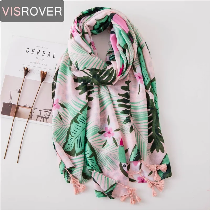 VISROVER летний шарф для женщин Boho kavii этнический Фламинго Шарф роскошный бренд хиджаб Тропический Принт шарф пляжный палантин