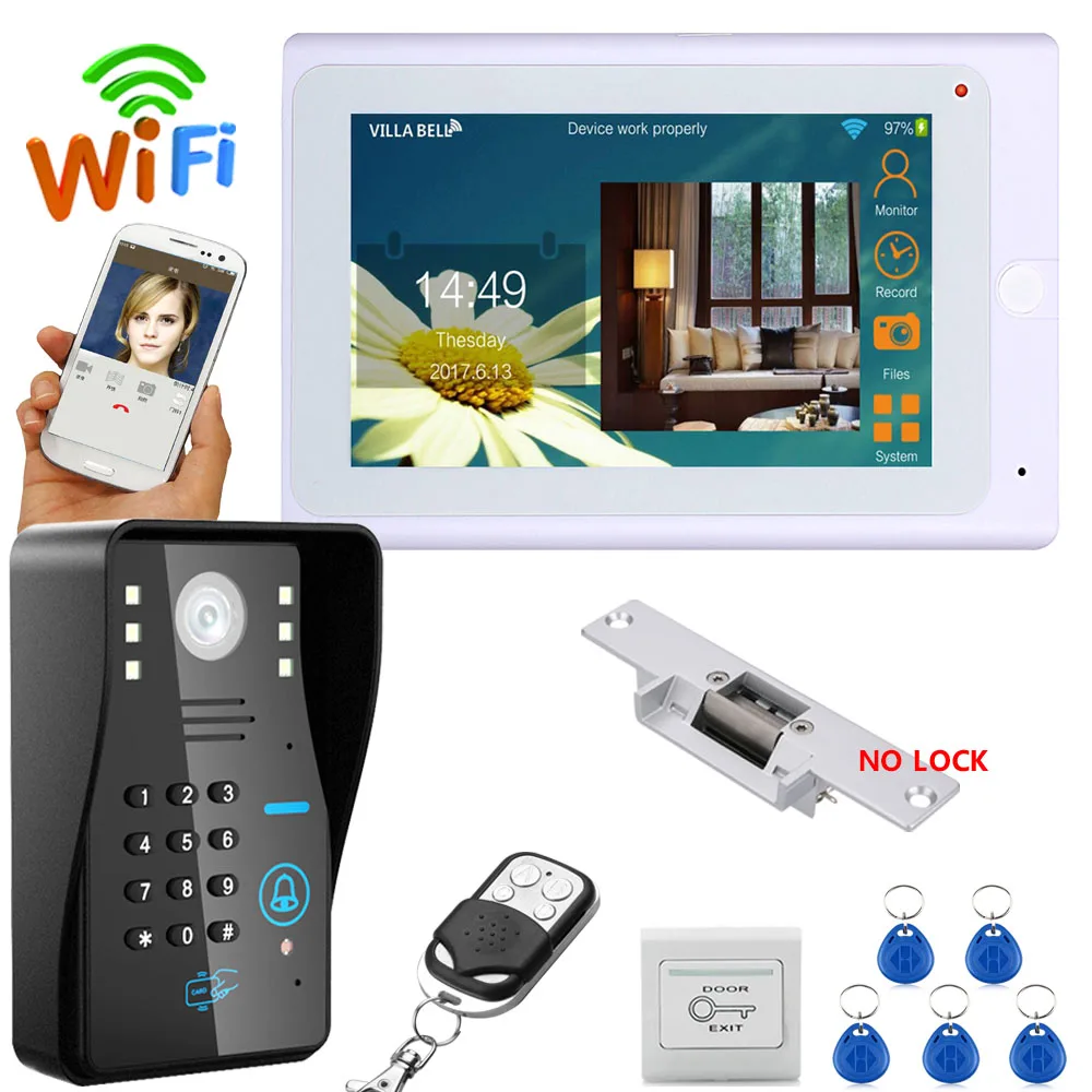 

MOUNTAINONE 7" TFT Wired / Wireless Wifi RFID Password Video Doorbell Intercom System with Electric Strike Lock