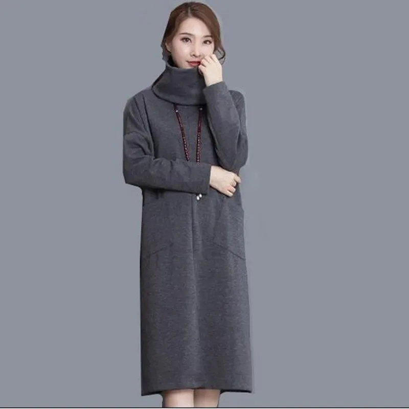 Новинка 2020 года Утепленное зимнее платье с длинным рукавом модное Короткое