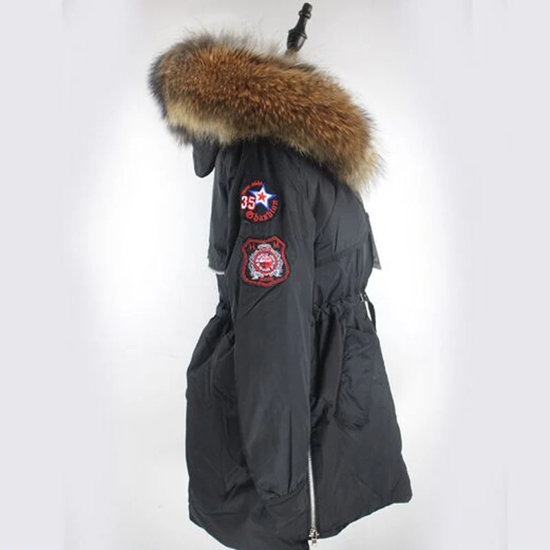 Женская зимняя куртка парка на утином пуху с большим воротником из меха енота 20