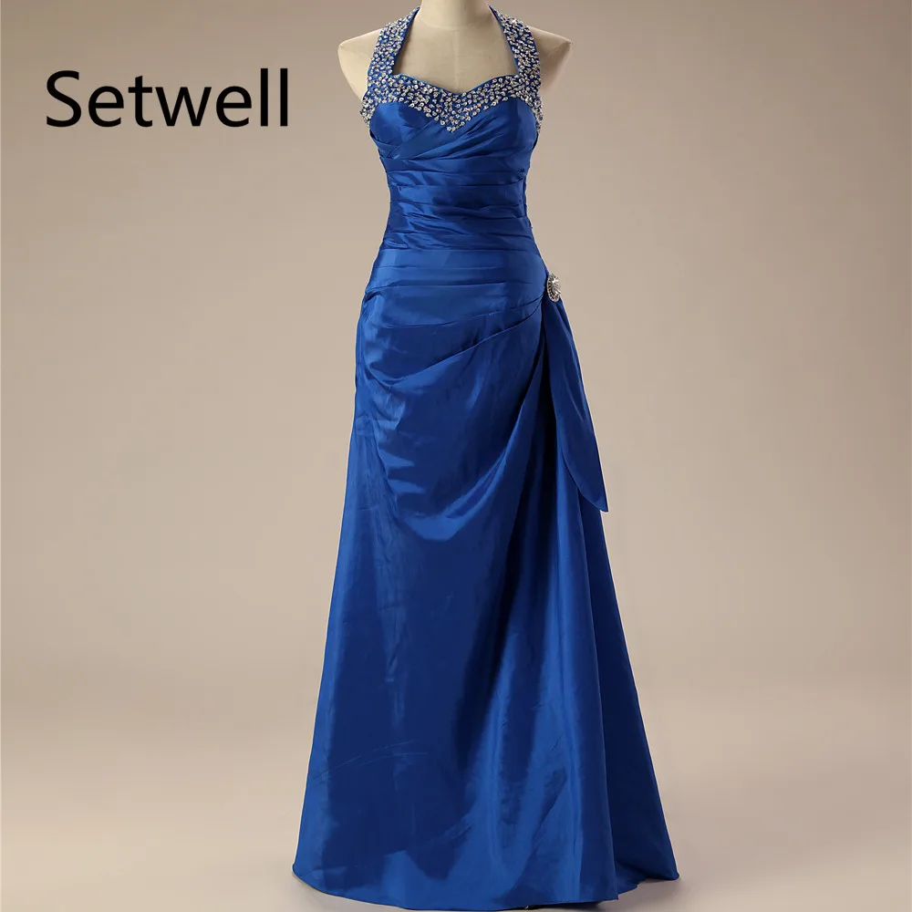 

Setwell Elegant Royal Blue Evening Dresses 2017 Sexy Halter Backless Evening Dress High Quality Taffeta Mermaid Evening Gown