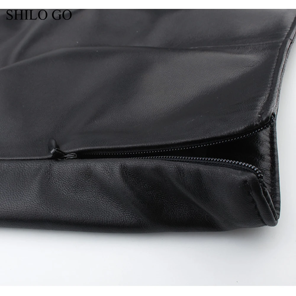 SHILO GO Leather Skirt Womens Autumn Fashion sheepskin genuine leather sexy adjustable high waist asymmetrical black skirt | Женская