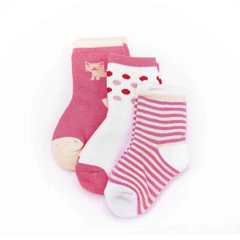 

Children 1-3 years old cotton thick terry multiple sizes lovely girls socks 3 pairs of dress pink cat style w048