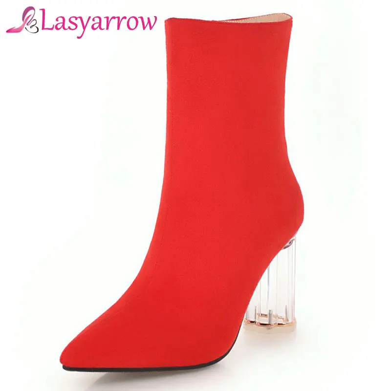 Lasyarrow Zipper Botas Femininos Pointy Ankle Boots For Woman Black Red Short Casual Martin Chelsea Big Size 43 F322 | Обувь