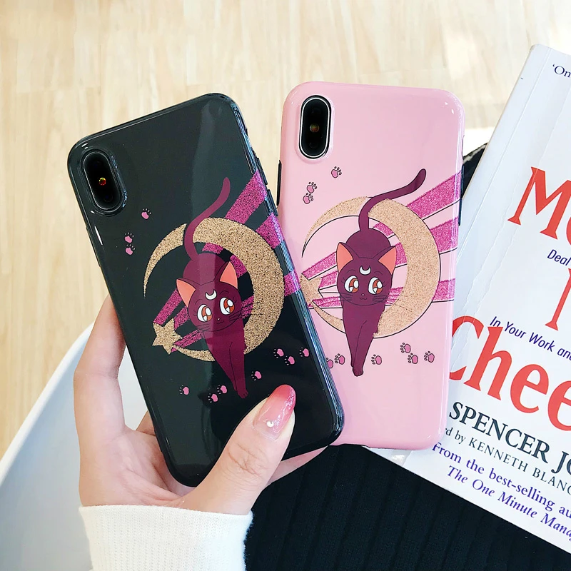 Чехол для телефона с рисунком Сейлор Мун Кот iPhone 7 8 Plus XS Max XR чехлы X 6 S мягкий чехол