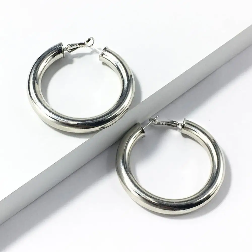 Silver Earrings MANILAI 45 мм диаметр широкие медные серьги кольца ювелирные панковские массивные серьги для женщин Brincos подарок - Окраска металла: Silver Earrings