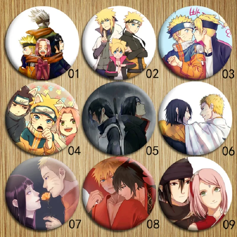 1 шт. мультфильм Наруто значок Uzumaki Uchiha Sasuke Tinplate булавки Вверх броши на одежду