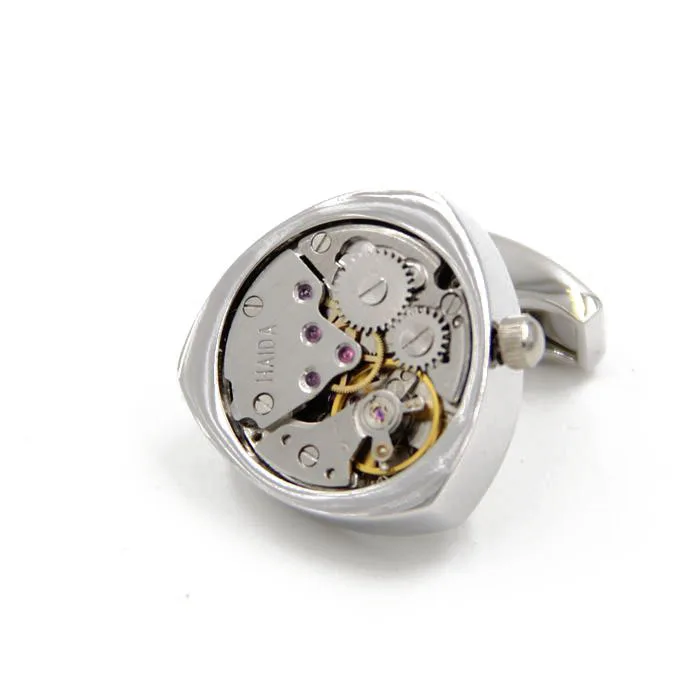 Functional Mechanical Cufflinks Silver triangle watch movement stripes cufflinks for men Best Wedding Gift birthday For Him | Украшения и