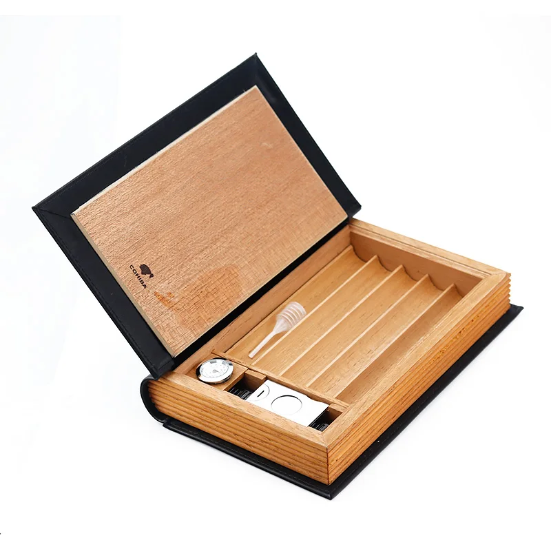 COHIBA чехол для сигар Многофункциональный Humidors кожа и кедр Дерево книга форма