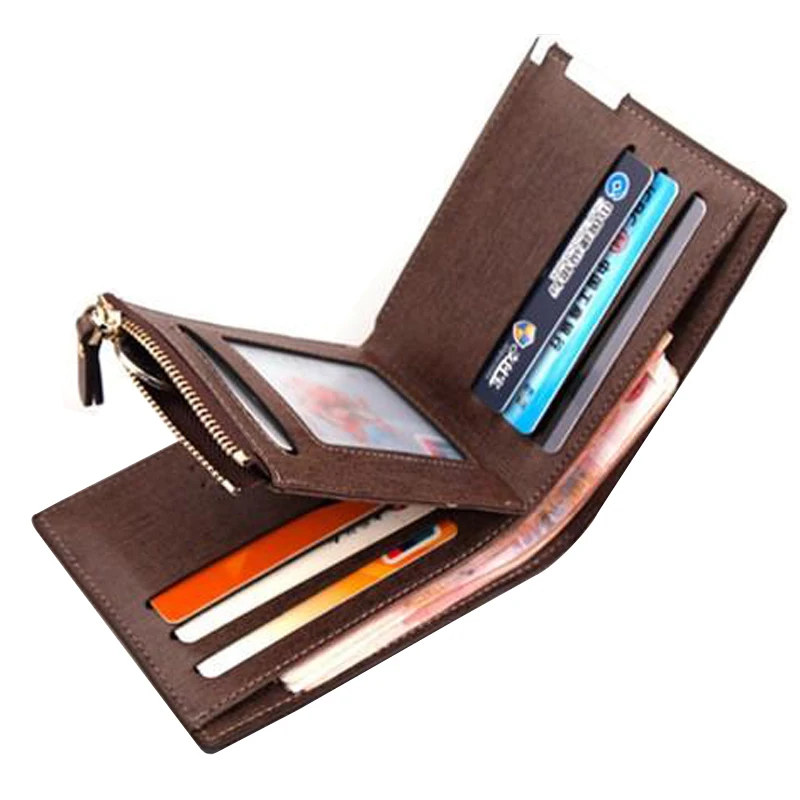 Модный короткий мужской кожаный кошелек с карманом для монет на молнии складной