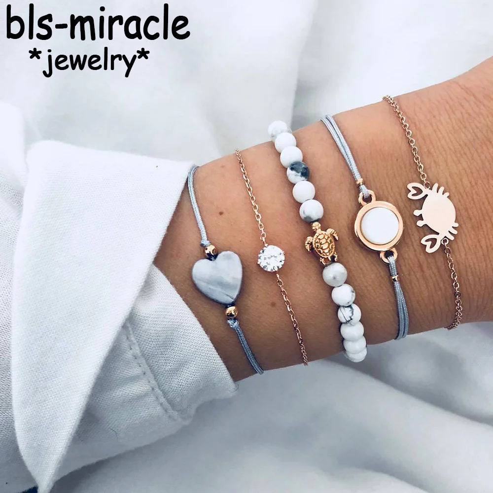 MAA-OE Boho Crab Heart Charm Bracelets Set For Women New Design Stone Beads Infinite Statement Bracelet Vintage Jewelry | Украшения и