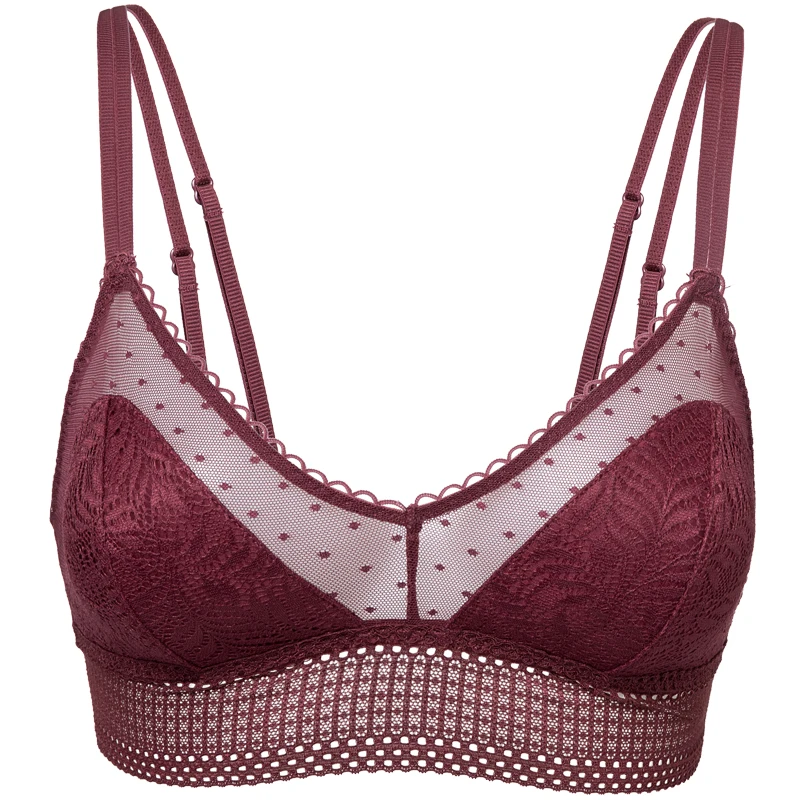 Dark Red03 DOBREVA женский бюстгальтер без косточек мягкий сетчатый кружевной бюстгальтер без косточек со съемными подушечками - Цвет: Dark Red03