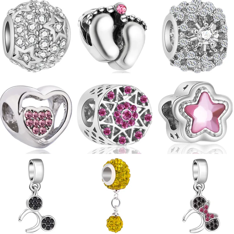 Кулон Микки с маленькими крыльями крест на лодыжке цветы бусины для Pandora Charms