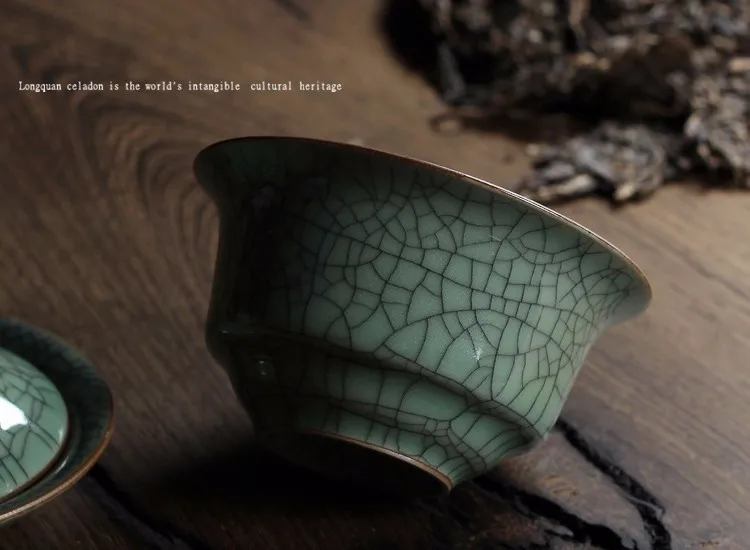 [GRANDNESS] Longquan Celadon фарфоровые Gaiwan КИТАЙСКИЕ чашки кракле глазури чайная посуда 150 мл