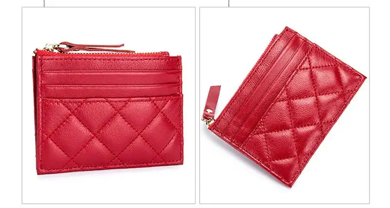 Soft Lambskin Small Leather Wallet Woman Purse Zipper Leather Cardholder Genuine Leather Small Money Bag Visit Card Holder