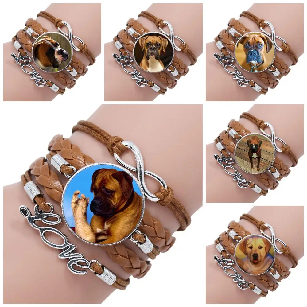 Многослойный кожаный браслет черный/коричневый бижутерия со стеклянными