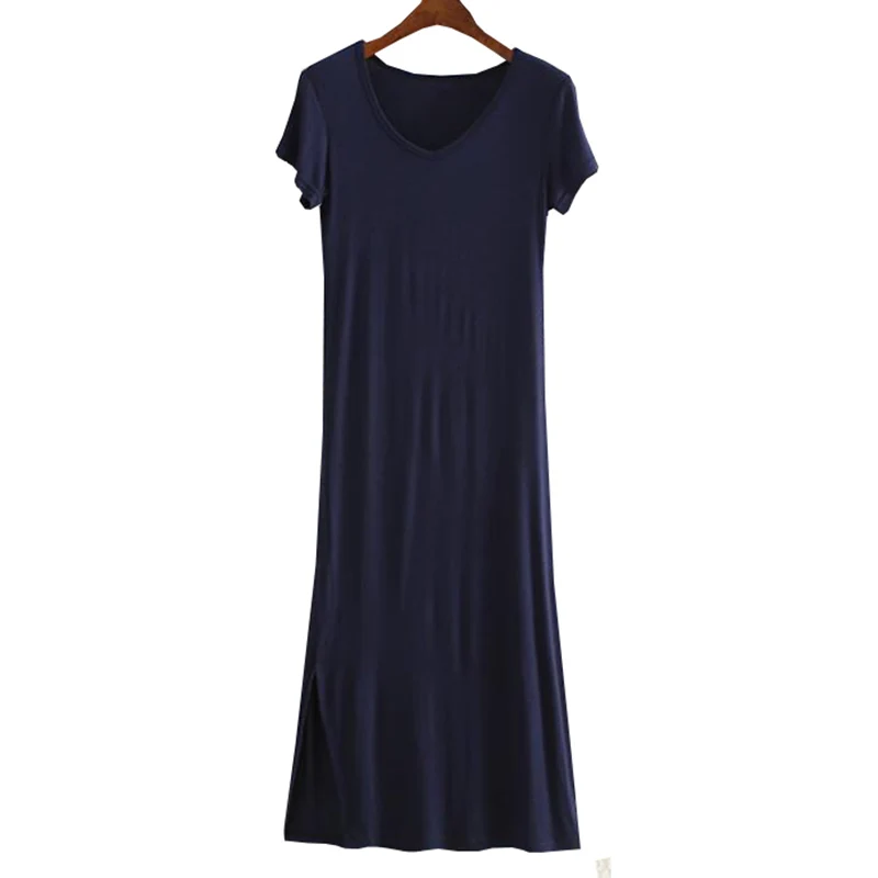 Женское платье с коротким рукавом длинное приталенное из модала v образным