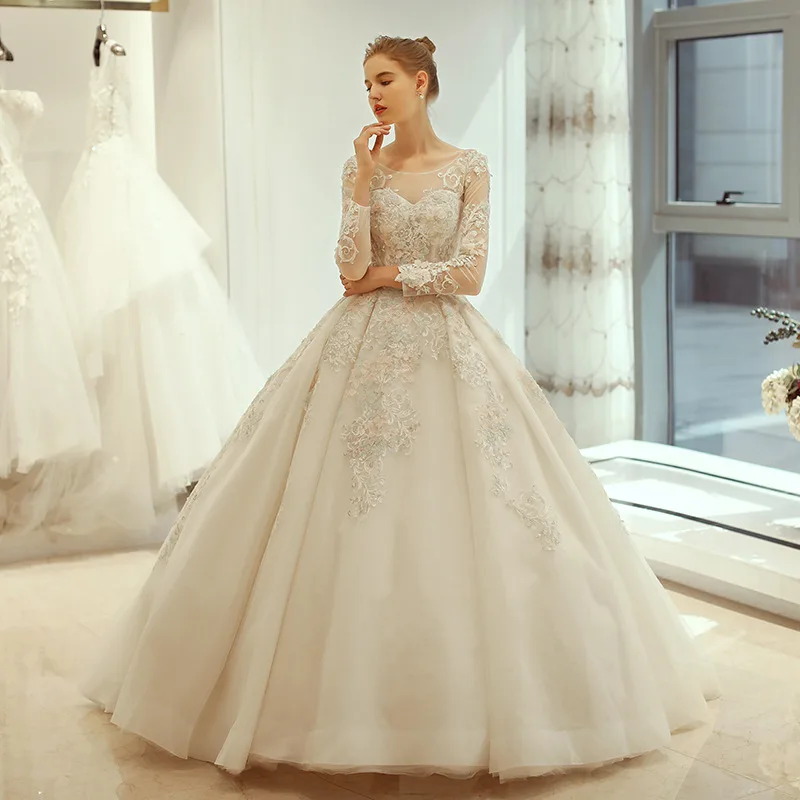 Свадебное платье с длинными рукавами 2019 Свадебные платья глубоким вырезом на
