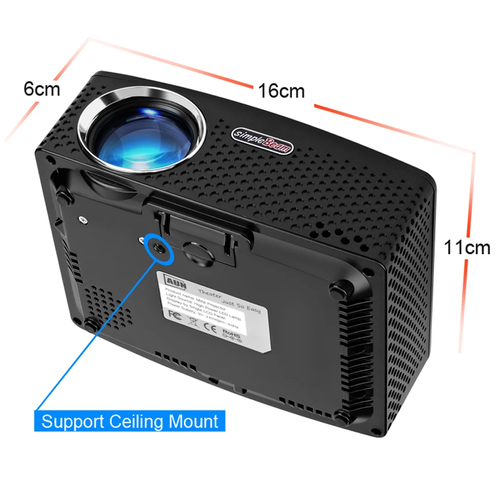 Мини проектор AUN1 1800 люмен светодиодный в HD VGA USB порт. 28 шт. hd с бусинами|aun projector|hd