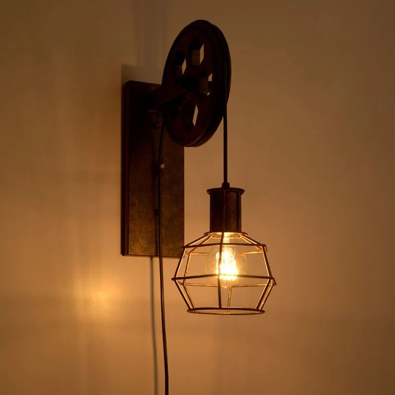 Ретро Лофт лампа творческий подъем шкив настенный светильник столовая Ресторан
