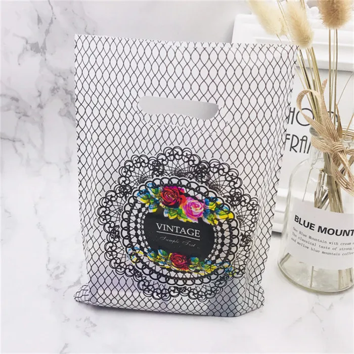 Black Grid Flower Более леопардовым узором ювелирные изделия Пластик сумка с ручками 15x20 см подарок на свадьбу из бутика подарочная упаковка Пластик с ручкой - Цвет: Black Grid Flower