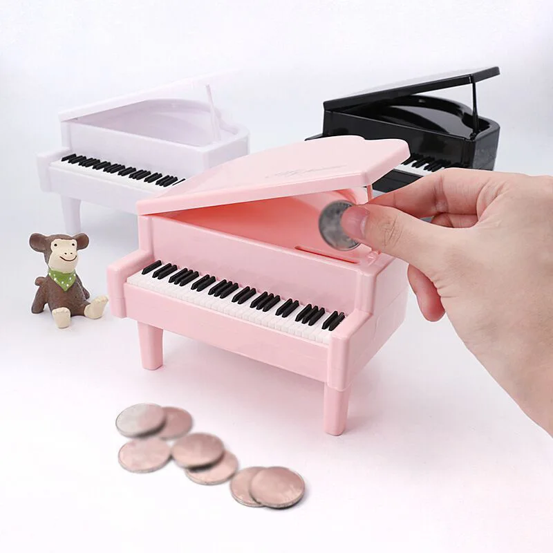 Fresh and lovely pink girl heart piano piggy bank saving room decoration birthday gift toy | Дом и сад