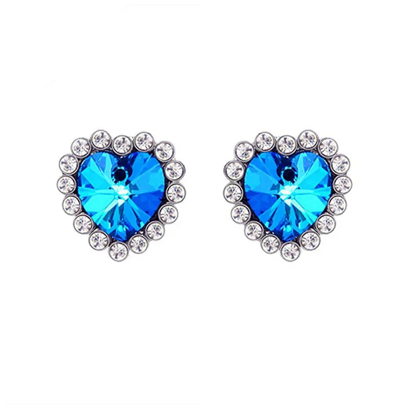 Горячая Женская мода синее Кристальное сердце свадебные серьги для невесты
