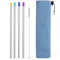 reusable metal drinking straws 304 stainless steel sturdy bent straight drinks straw with cleaning brush bar party rainbow straw