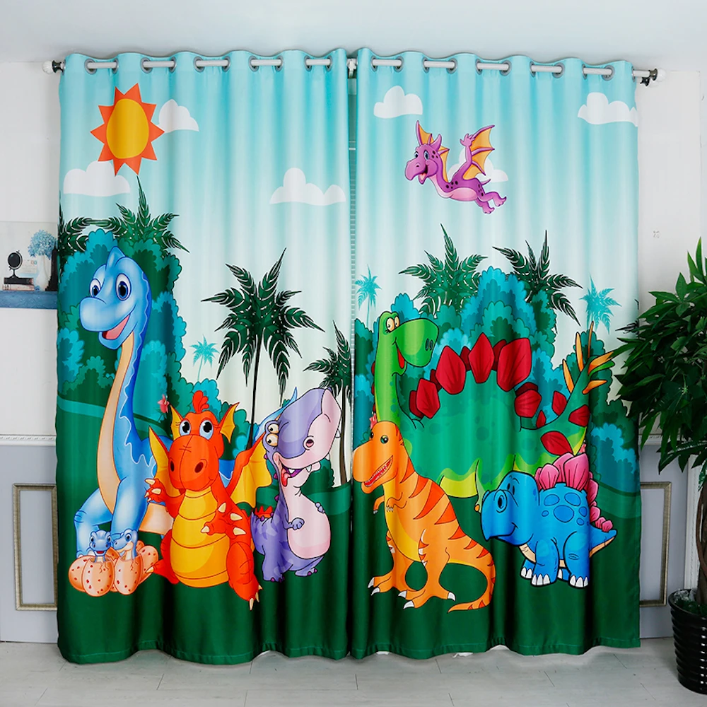 

Custom Window Curtains for Living Room Bedroom Nursery Kid Children Room Window Tulle Sheer Drapes Dinosaur Coconut Tree Green