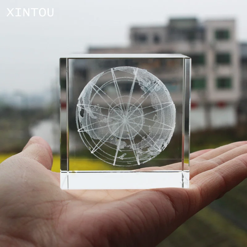 XINTOU 4 см пресс-папье 3D лазерной гравировкой новый глобус модели хрустальный куб