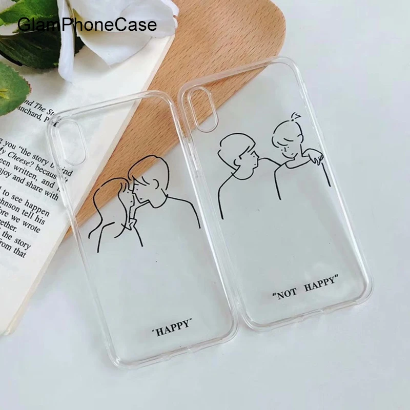 GlamPhone чехол, прозрачная пара, мультяшный, для мальчика и девочки, чехол для телефона, для iphone X, чехол для iphone 6, 6 S, 7, 8 Plus, Ультратонкий чехол
