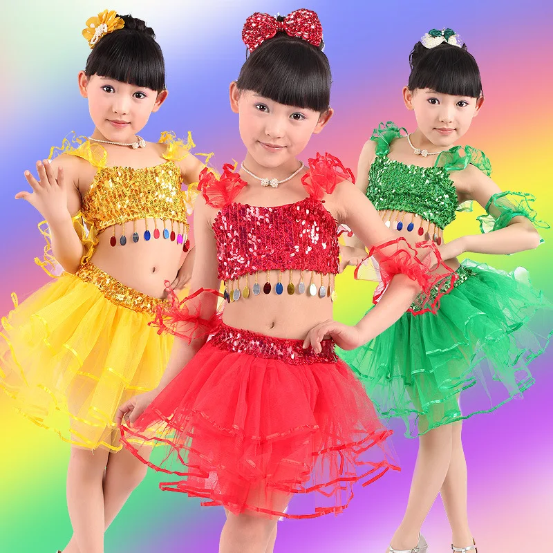 

Children's Performance stage Dance Skirt Girls Modern sequins Latin dance skirt yarn skirt new year performance costume JQ-195