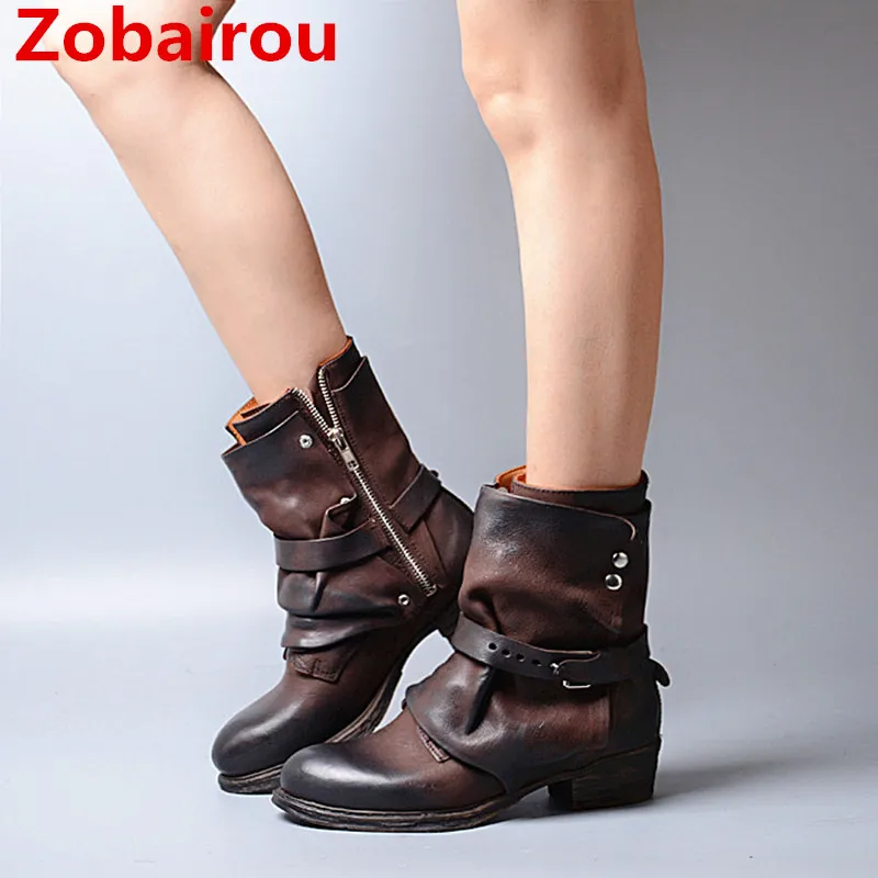 Zobairou/Botas Mujer армейские мотоциклетные ковбойские ботинки в западном стиле женские