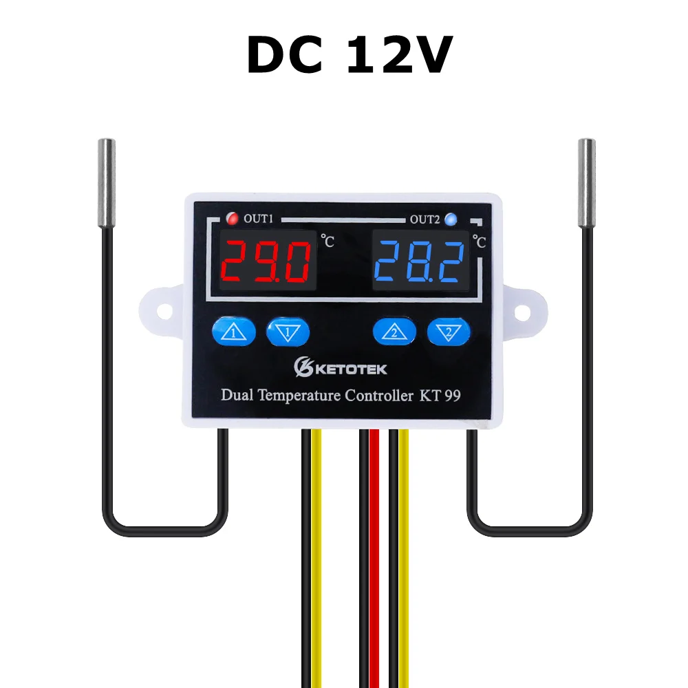 STC-3008 KT99 двойной цифровой Температура контроллер два реле Выход 12V 24V 220V терморегулятор Термостат с нагревателем охладитель - Цвет: DC 12V