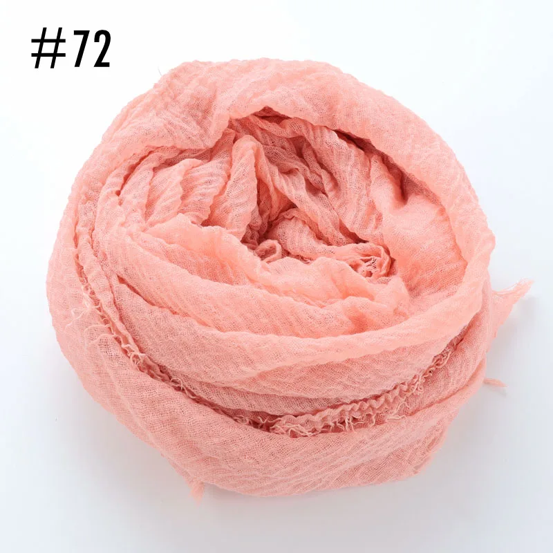 72 dark peach Цельный женский шарф хиджаб с морщинами, большие размеры, ислам, шаль, головной убор, мягкий длинный мусульманский шарф с потертостями, хлопок, простой хиджаб - Цвет: 72 dark peach