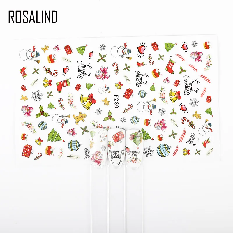 ROSALIND Art Christmas DIY Stickers for Nails Colorful Nail Stickers Flowers Water Decal Wraps Foil Sticker manicure