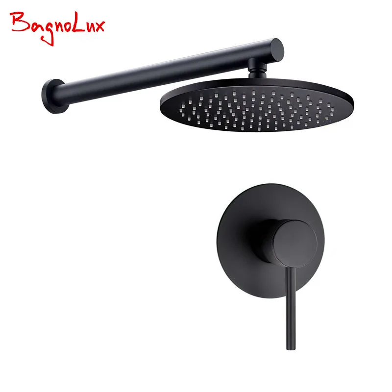 

New Wholesale Promotion Premium Round Style Single Handle Matte Black Wall Bathroom Shower Sytem Set Mixer Tap With Headshower