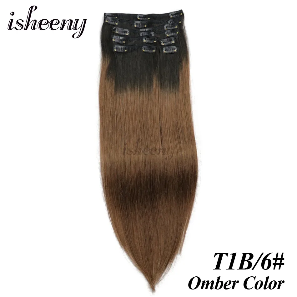 Isheeny Remy(Реми), накладные волосы для наращивания 8 шт./компл. бесшовные натуральные человеческие волосы для наращивания на заколках, на всю голову, бразильский Однотонная одежда волосы на заколках