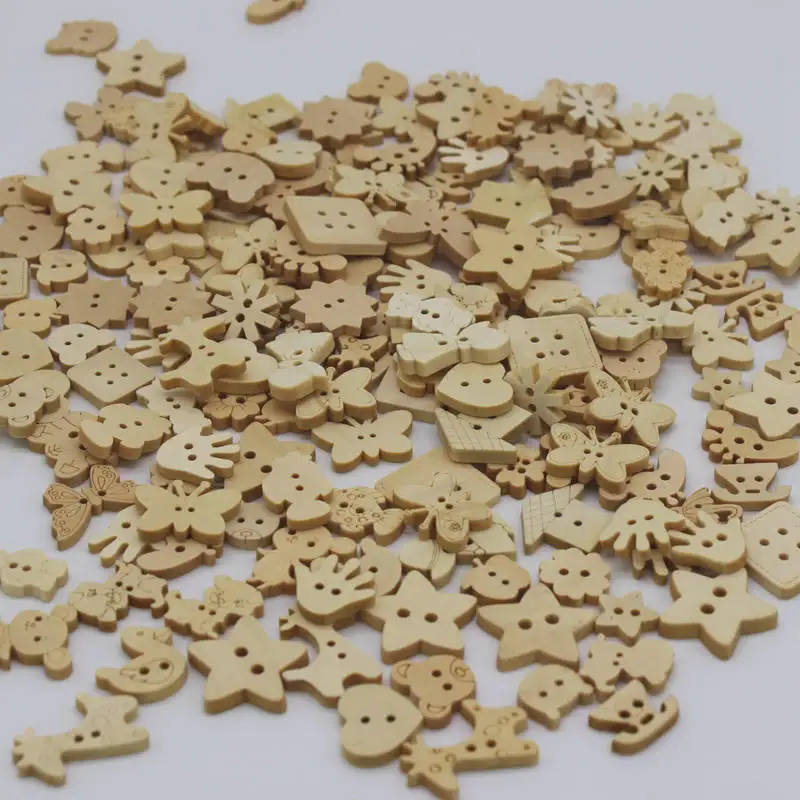 200pcs 2 holes Mix Natural Wood Mini Button Bulk Sewing Assorted Cartoon Craft Scrapbooking Kids Accessorie | Дом и сад