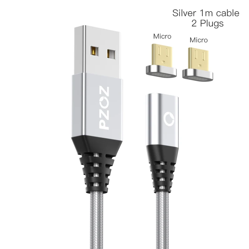 PZOZ Магнитный кабель type C Micro USB C адаптер для iphone 8 samsung Microusb type-C зарядное устройство для телефона usb Магнитный кабель Быстрая зарядка - Цвет: Silver Micro Micro