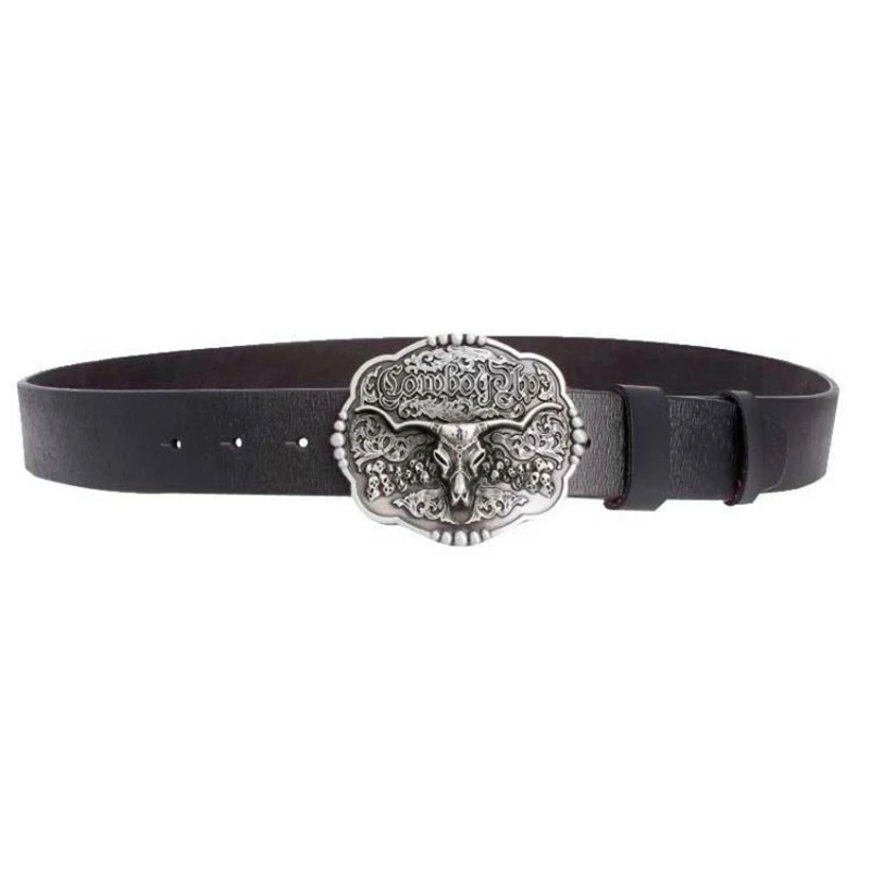 Ремень мужской ковбойский из натуральной воловьей кожи модный пояс с пряжкой в
