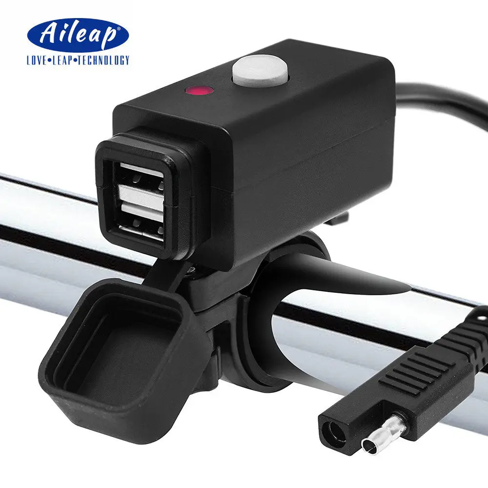 

Водонепроницаемый адаптер зарядного устройства с двойным USB для мотоцикла Aileap с разъемом SAE Quick и выключателем питания 5 В