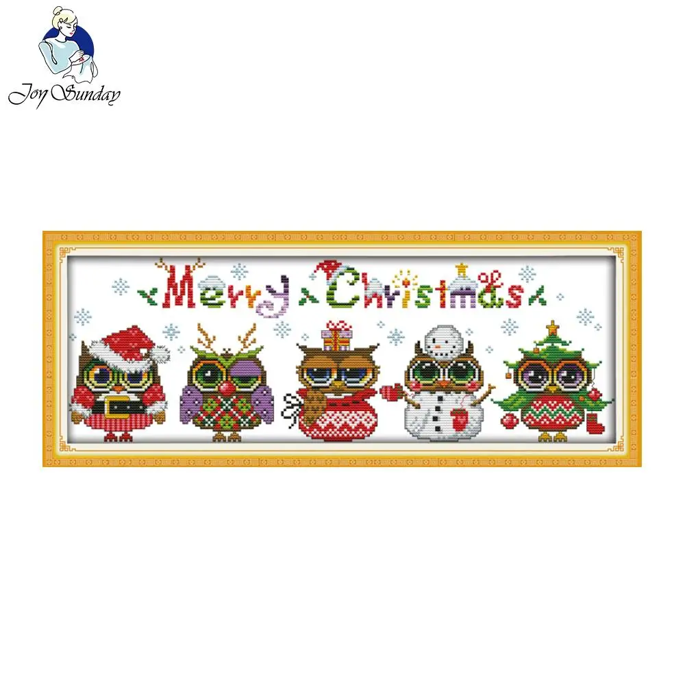 

Joy sunday cartoon style Christmas owls printed fabric simple owl cross stitch pattern kits for beginners diy gifts