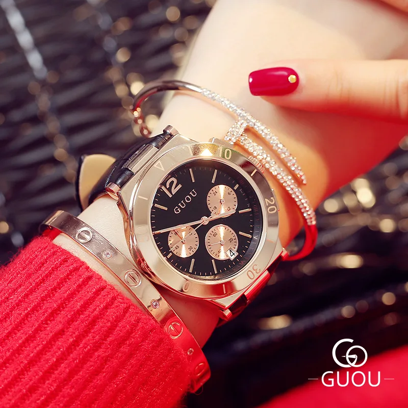 

Luxury Rose Gold Women Watches Multi-Dial Calendar Fashion Leather Quartz Ladies Wrist Watch Female Casual Dress Clock Ceasuri