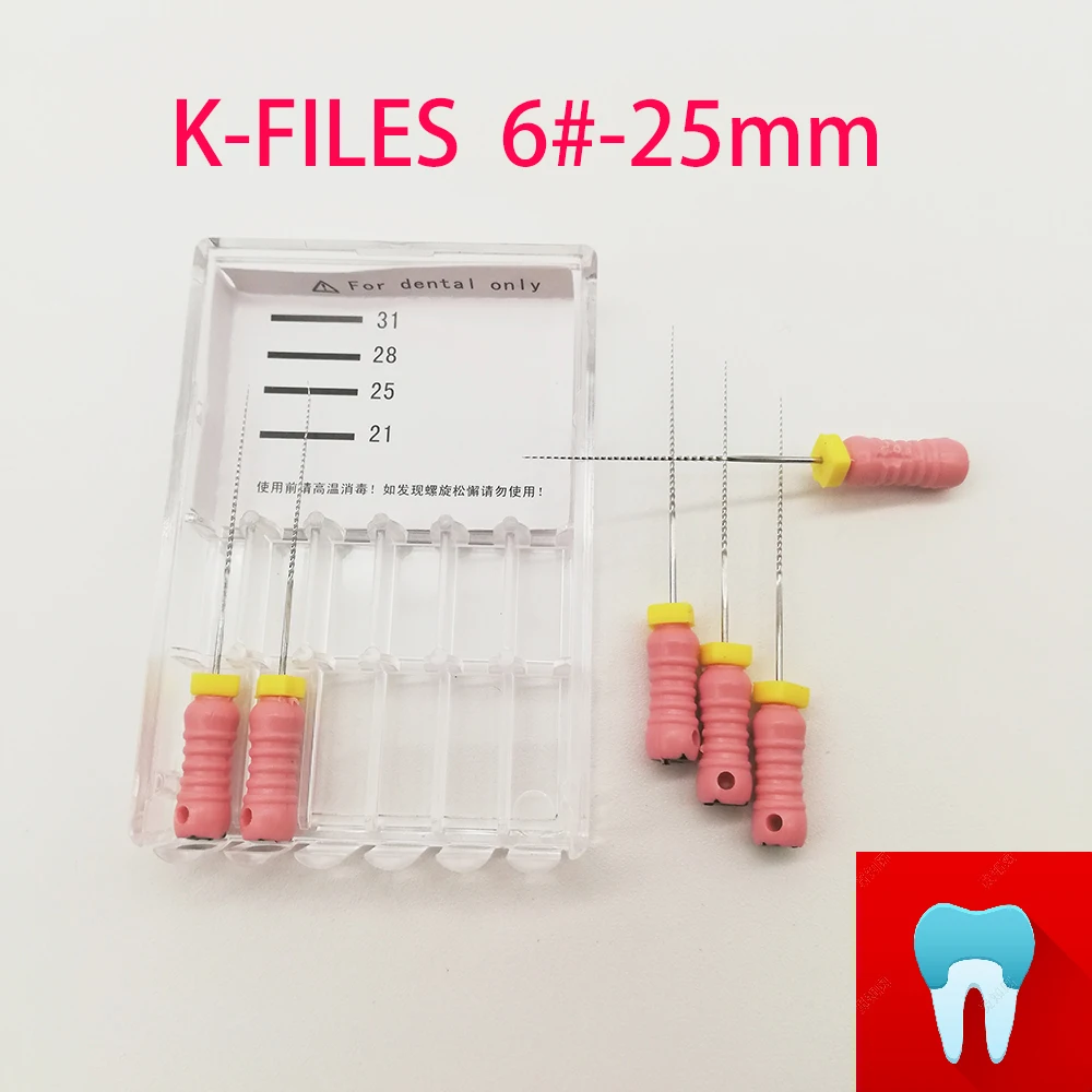 6pcs/pack 6#-25mm Dental K Files Root Canal Endo Files Dentist Tools Hand Files Stainless Steel K Files Dentistry Lab Tools