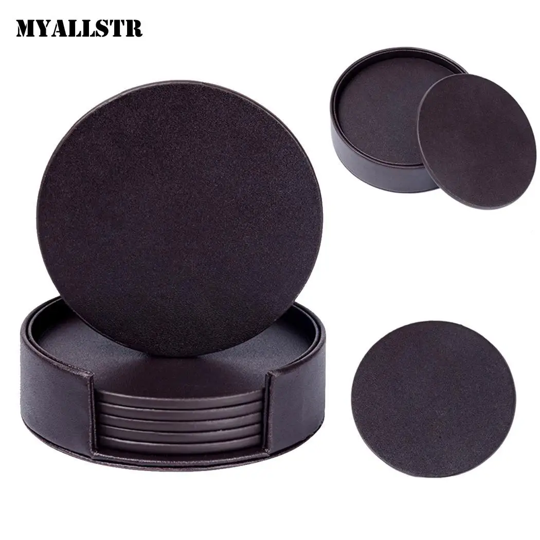 Кожаные подстаканники с держателем круглые подставки для напитков подарок