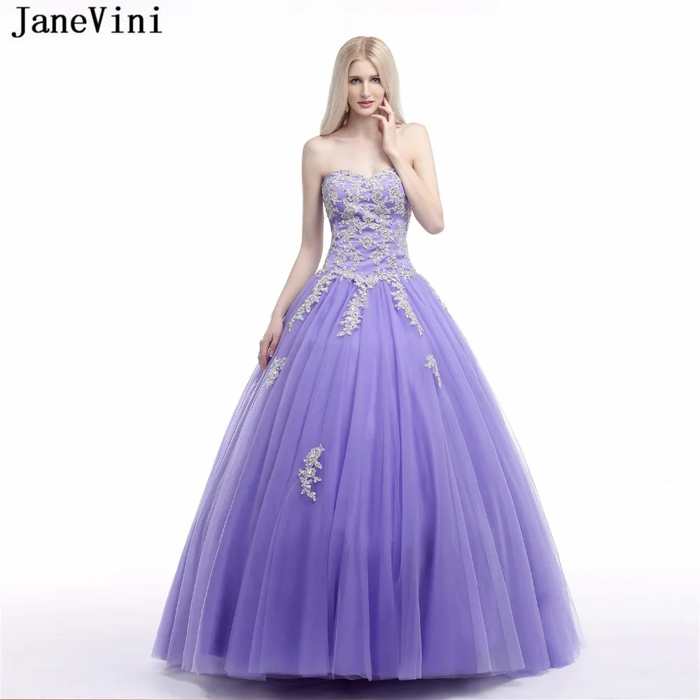 

JaneVini 2018 Charming Ball Gown Long Bridesmaid Dresses Sweetheart Lace Appliques Beaded Backless Tulle Floor Length Prom Gowns