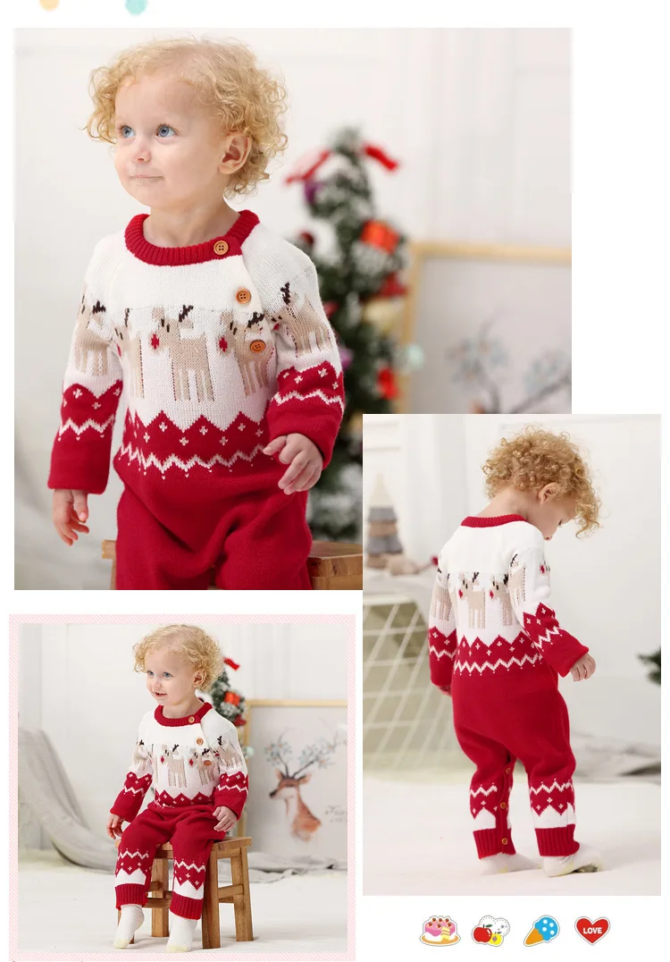 Christmas Newborn Baby Boy Clothes Fashion Long Sleeve Print Knitted Baby Rompers Baby Girl Clothes Kids Jumpsuit
