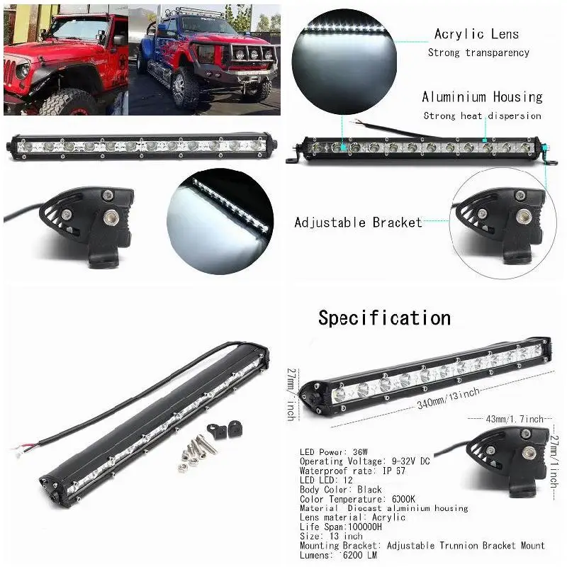 Extreme Slim Off Road Light Bar 13 Inch 36W LED Chip 3500LM Flood Beam Work Driving Lamp F-Best | Автомобили и мотоциклы