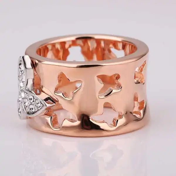 Free shipping 18K GP gold plated ring fashion jewelry nickel free copper rhinestone crystal rose golden SMTPR134 | Украшения и